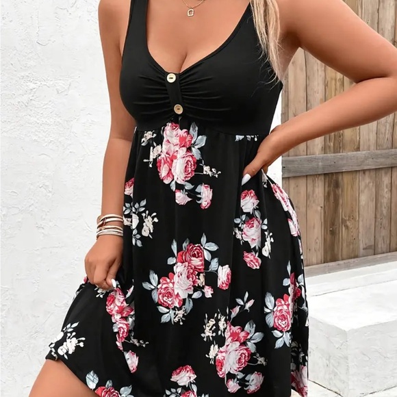 Women's Plus Size Floral Print Summer Beach Vacation Holiday Tank Dress 18W - Picture 1 of 7